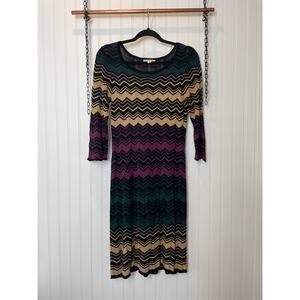 Dress Barn Midi Sweater Dress Multicolor Zig Zag Print Round Neck Size L
